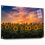 Acrylic wall art featuring a vibrant botanical sunflower design, showcasing intricate details and bright yellow petals, displayed from a side view with mounting pins. Ideal for enhancing home decor with a touch of nature-inspired elegance.