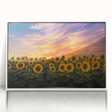 Framed wall art showcasing a vibrant botanical sunflower design in acrylic, featuring a clean white frame that enhances the colorful floral details, perfect for home decor.