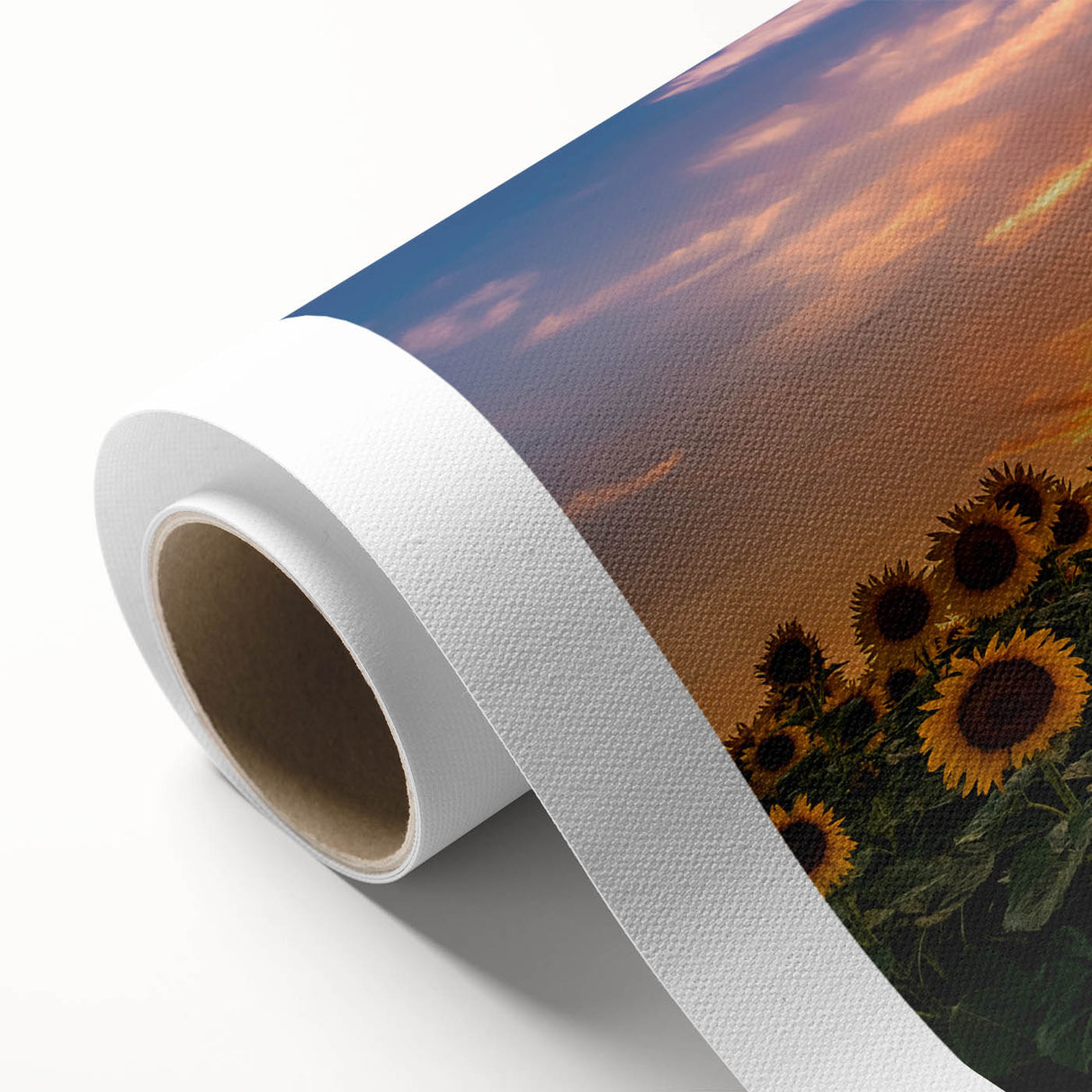 Bright and vibrant rolled canvas wall art featuring a botanical sunflower design, showcasing intricate details and rich yellow hues, perfect for home decor.