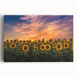 Vibrant botanical wall art featuring a detailed sunflower design on stretched canvas, showcasing rich yellows and greens, perfect for home decor enhancement.