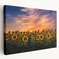 Side view of a stretched canvas featuring a vibrant botanical sunflower design, showcasing intricate details and colors perfect for home decor enhancement.