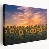 Side view of a stretched canvas featuring a vibrant botanical sunflower design, showcasing intricate details and colors perfect for home decor enhancement.