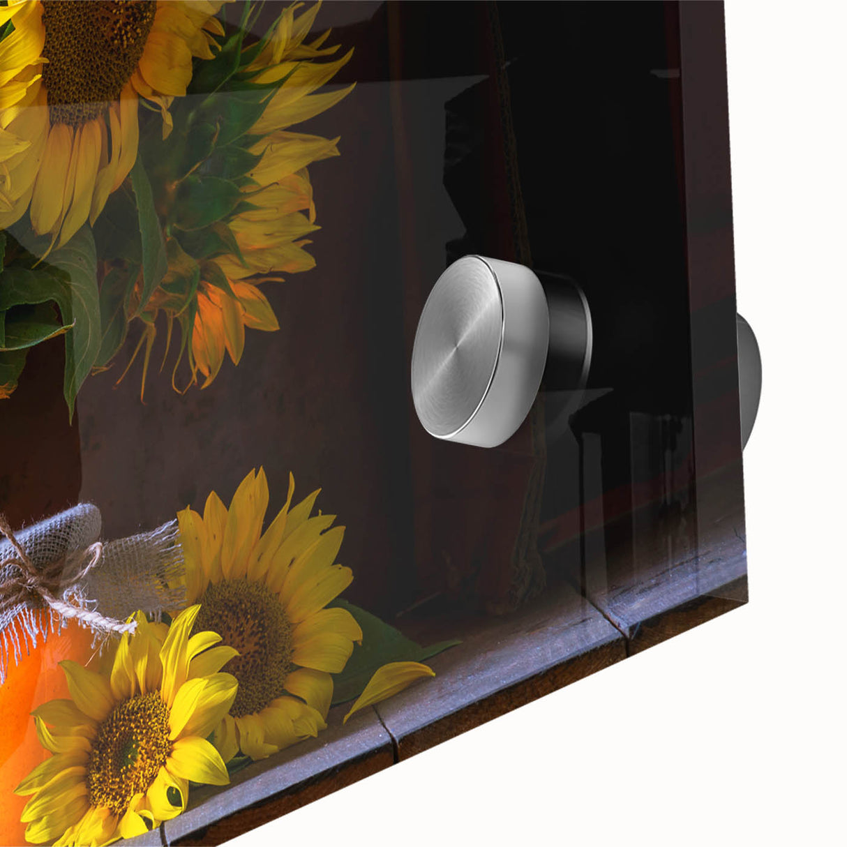 Close-up of a vibrant sunflower design in a botanical wall art piece, showcasing detailed petals and rich yellow hues, perfect for brightening any space.