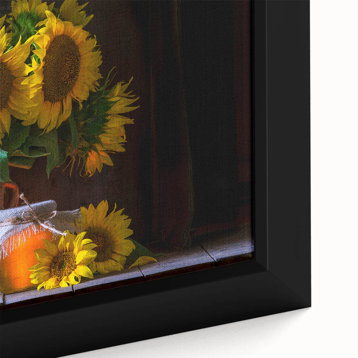 Framed wall art featuring a close-up of vibrant yellow sunflowers against a textured background, perfect for adding a botanical touch to home decor.
