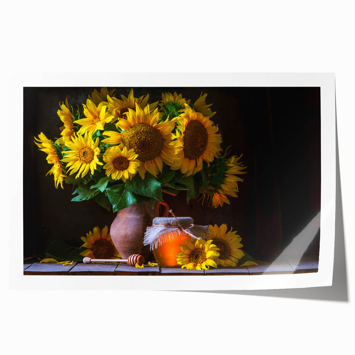 Botanical wall art print showcasing vibrant sunflowers in a detailed design, perfect for home decor. Ideal for nature lovers and art enthusiasts.