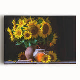 Vibrant stretched canvas wall art showcasing a detailed botanical sunflower design, ideal for home decor, highlighting yellow petals against a neutral background.