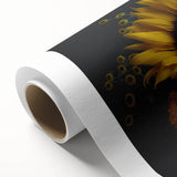 Vibrant rolled canvas print showcasing a botanical sunflower design, featuring bright yellow petals and detailed green leaves, ideal for home decor.