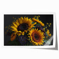 Vibrant sunflower wall art print showcasing intricate botanical details, featuring bright yellow petals and a textured finish, ideal for home decor enhancement.