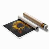 Vibrant botanical wall art print showcasing a detailed sunflower design, rolled and ready for display, perfect for home decor enthusiasts and nature lovers.