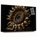 Acrylic wall art displaying a vibrant sunflower design, showcasing intricate details and bold colors. The piece is elegantly presented from a side view, enhancing its visual appeal. Perfect for botanical-themed decor, this artwork adds a cheerful touch to any space.