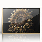 Framed wall art featuring a vibrant botanical sunflower design with a gold-acrylic finish, perfect for brightening home decor and adding a touch of nature.