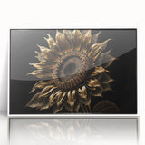 Framed botanical wall art showcasing a vibrant sunflower design in a white border, ideal for home decor, adding a touch of nature and elegance to any room.