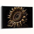 Framed canvas wall art showcasing a vibrant botanical sunflower design with a sleek black frame, perfect for adding a touch of nature to home decor.
