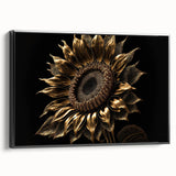 Framed canvas wall art showcasing a vibrant botanical sunflower design with a sleek black frame, perfect for adding a touch of nature to home decor.