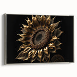 Framed canvas wall art featuring a vibrant botanical sunflower design, elegantly displayed with a silver frame, ideal for home decor and brightening living spaces.