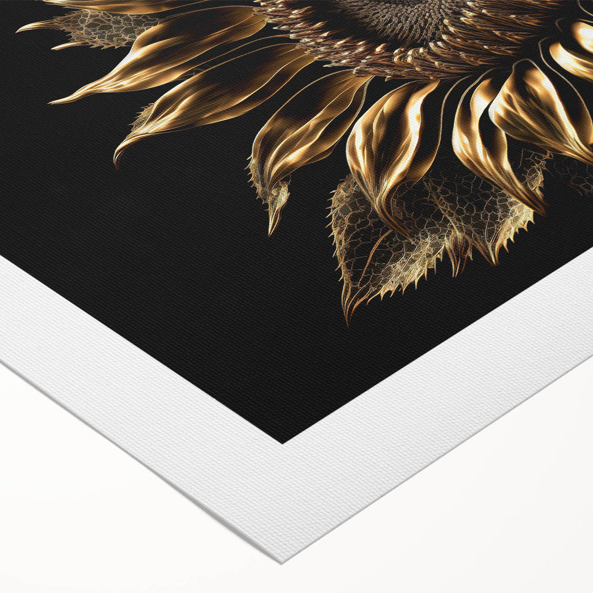 Vibrant botanical wall art featuring a detailed sunflower design on rolled canvas, perfect for home decor, presented in a protective cardboard tube.