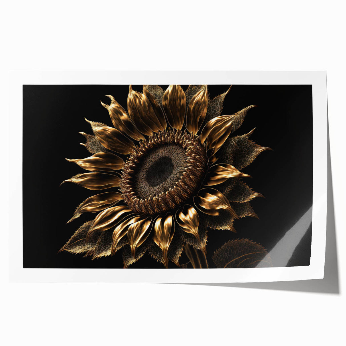 Bright and vibrant botanical sunflower wall art print showcasing a detailed floral design, rolled and ready for display, perfect for home decor enthusiasts.