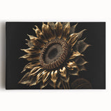 Stretched canvas wall art featuring a vibrant botanical sunflower design with rich yellow petals and green leaves, perfect for brightening home decor.
