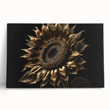 Botanical wall art featuring a vibrant sunflower design on stretched canvas, showcasing bold yellow petals and green foliage, perfect for brightening home decor.