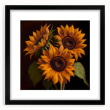 Black-framed wall art featuring a vibrant botanical sunflower design with intricate details, perfect for adding a touch of nature to home decor.
