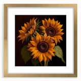 Botanical wall art featuring a vibrant sunflower design in a gold frame, elegantly matted, perfect for home decor and enhancing interior aesthetics.