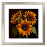 Framed botanical wall art featuring a detailed sunflower design, set in a silver frame with a mat, perfect for enhancing home decor with a touch of nature.