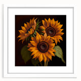 Botanical wall art featuring a vibrant sunflower design in a sleek white frame with a mat, ideal for brightening home decor and adding a touch of nature.