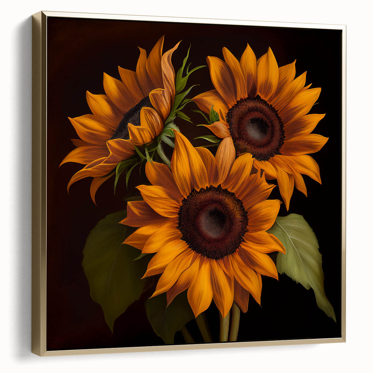 Framed botanical wall art showcasing a vibrant sunflower design with intricate details in gold and silver, perfect for enhancing home decor.