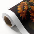 Vibrant rolled canvas showcasing a detailed botanical sunflower design, perfect for home decor, highlighting bright yellows and greens in a textured finish.
