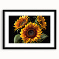 Botanical wall art featuring a vibrant sunflower design, elegantly framed in black with a mat, ideal for enhancing home decor with a touch of nature. This stunning piece showcases intricate details and bright colors, perfect for art enthusiasts and nature lovers.