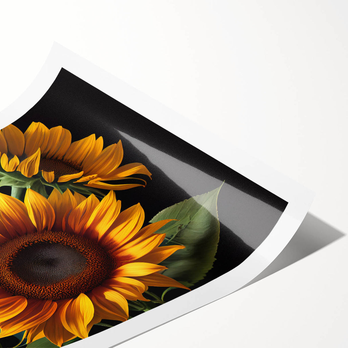 Vibrant botanical wall art featuring a detailed sunflower design in yellow and green hues on a rolled canvas, perfect for home decor enhancement and nature lovers.