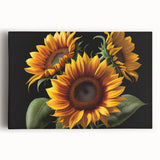 Stretched canvas wall art featuring a vibrant botanical sunflower design, showcasing rich yellow hues and intricate details, perfect for brightening any space.