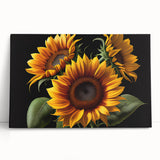 Stretched canvas wall art showcasing a vibrant sunflower design, featuring bold yellow petals and intricate details, ideal for brightening home decor with a botanical theme. Perfect for nature lovers and art enthusiasts alike.