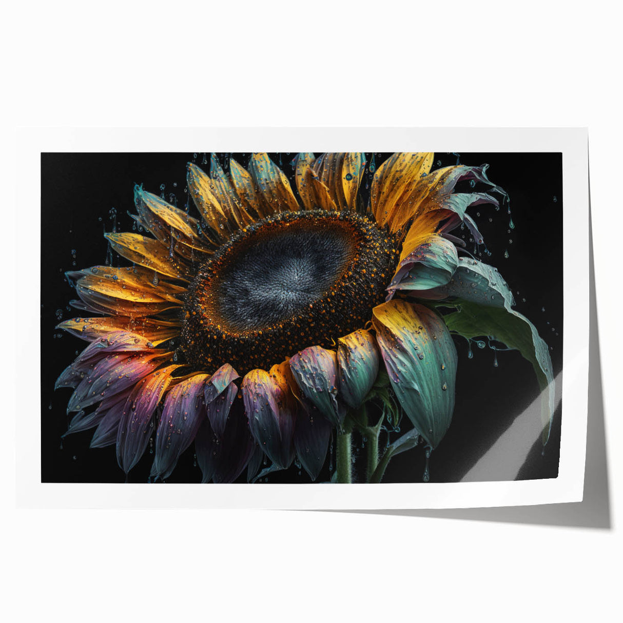 Vibrant botanical wall art featuring a detailed sunflower design in warm yellow tones, perfect for home decor, showcasing natural beauty and artistic flair.