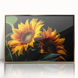 Framed wall art featuring a vibrant botanical sunflower design in gold acrylic, showcasing intricate details and a modern aesthetic, perfect for home decor.
