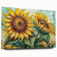 Acrylic wall art showcasing a vibrant botanical sunflower design, highlighting intricate details and rich colors, displayed from a side view with decorative pins. Perfect for adding a touch of nature-inspired elegance to any home decor.