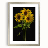Botanical wall art collection showcasing a vibrant sunflower design in a sleek silver frame with a mat, perfect for home decor or gifts. Ideal for nature enthusiasts.