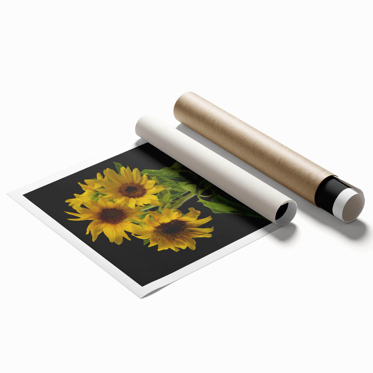 Botanical wall art featuring a vibrant sunflower design, printed on quality paper, showcasing rich yellow and green hues, ideal for brightening home decor.
