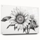 Acrylic wall art featuring a botanical sunflower design, showcasing vibrant yellows and greens, elegantly displayed from a side view with visible pins for mounting. Perfect for home decor enthusiasts seeking nature-inspired artwork.