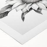 Bright and vibrant sunflower wall art design on rolled canvas, showcasing intricate botanical details and rich yellow hues, perfect for home decor.