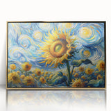Framed wall art showcasing a vibrant sunflower botanical design in a gold-acrylic frame, perfect for brightening home decor with a touch of nature.
