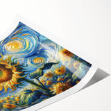 Vibrant botanical wall art print showcasing a detailed sunflower design, rolled for easy framing and display, perfect for enhancing home decor with a touch of nature.