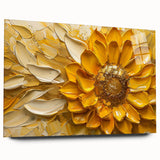 Botanical sunflower wall art collection displayed in acrylic glass, showcasing vibrant yellow blooms against a sleek, modern backdrop. Ideal for brightening home decor.