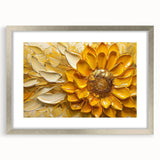 Botanical sunflower wall art in a silver frame, showcasing vibrant yellow sunflowers with green leaves, perfect for brightening any room decor.