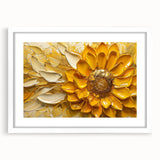 Botanical wall art collection featuring a vibrant sunflower design in an elegant white frame with matting, ideal for brightening home decor.