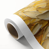 Vibrant rolled canvas artwork showcasing a detailed botanical sunflower design, perfect for home decor, emphasizing bright yellow petals and green leaves.