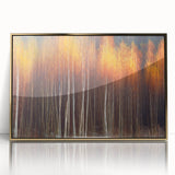 Framed botanical wall art featuring a vibrant floral design with gold accents, set against a sleek acrylic background, perfect for modern home decor.