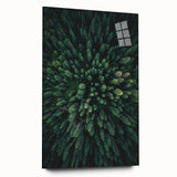 Acrylic glass wall art featuring a botanical tree design, showcasing vibrant flowers and intricate details, elegantly displayed from the side view, perfect for home decor.