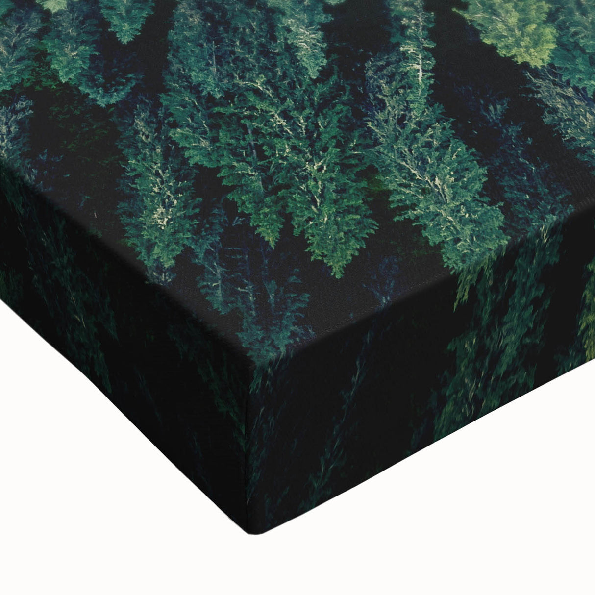 Close-up view of a colorful stretched canvas showcasing a botanical design with vibrant flowers and trees, ideal for enhancing home decor and wall art aesthetics.