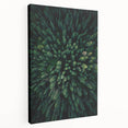 Stretched canvas wall art showcasing a vibrant botanical design of flowers and trees, displayed from a side view, ideal for home decor enhancement.